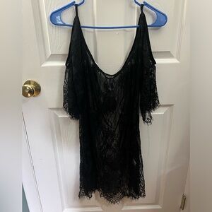 Sexy black lace lingerie dress with open shoulder